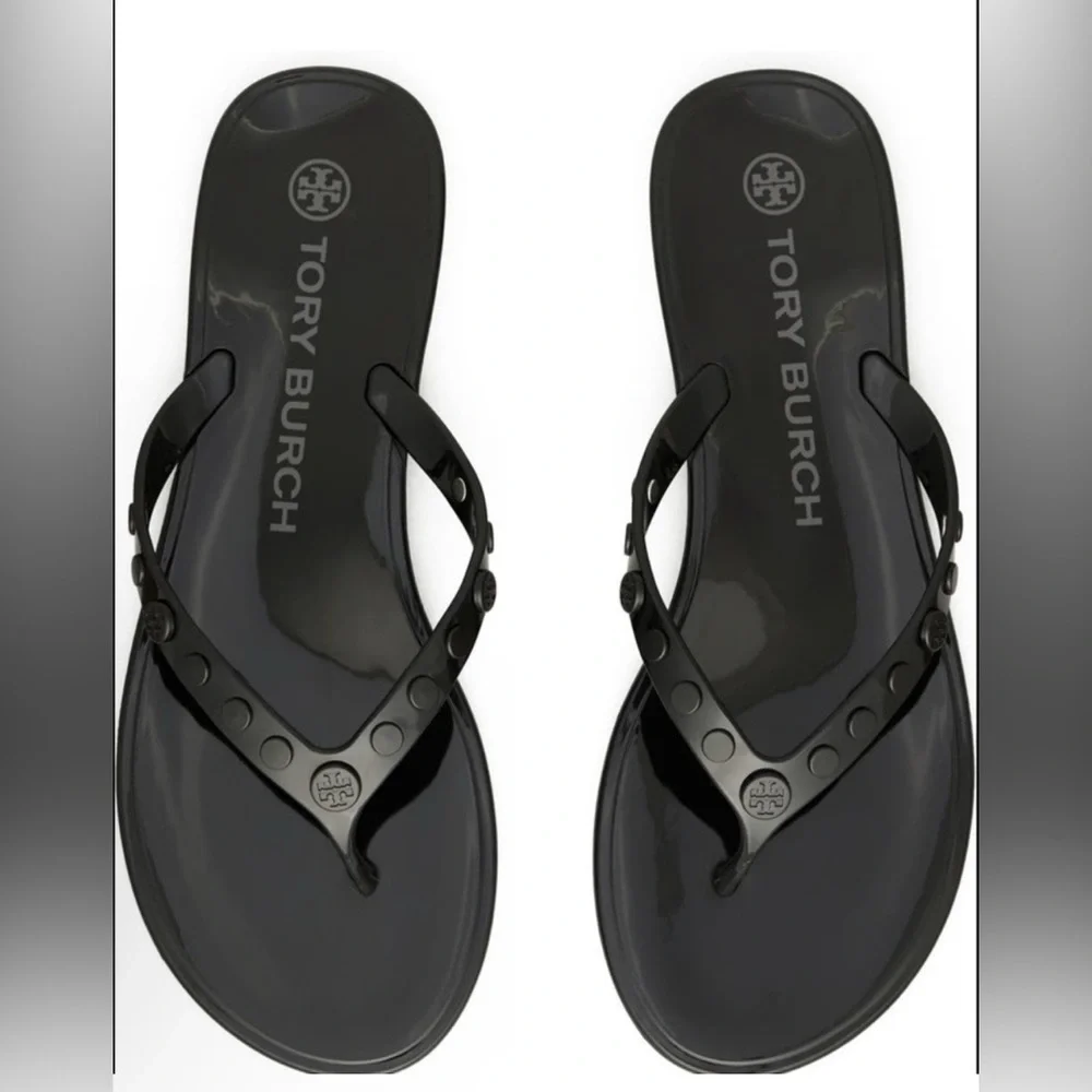 TORY BURCH Studded Jelly Flip Flop in Black Size 8 New